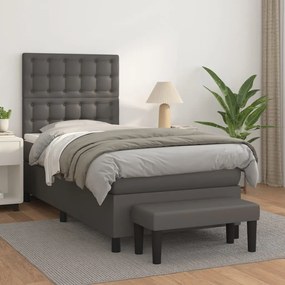 vidaXL Κρεβάτι Boxspring με Στρώμα Γκρι 100x200εκ. από Συνθετικό Δέρμα