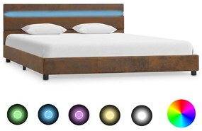 vidaXL Πλαίσιο Κρεβατιού με LED Καφέ 120 x 200 εκ. Υφασμάτινο