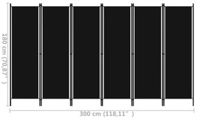vidaXL Διαχωριστικό Δωματίου με 6 Πάνελ Μαύρο 300 x 180 εκ.