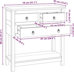 vidaXL Πλαϊνό γραφείο Φυσικό 79 x 35 x 80 εκ Στερεό Ξύλο Τίκ