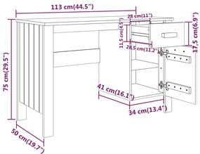 Γραφείο HAMAR Αν. Γκρι 113 x 50 x 75 εκ. από Μασίφ Ξύλο Πεύκου - Γκρι