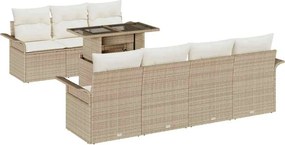 vidaXL Σετ Καναπέ Κήπου με μαξιλάρι 8 pcs Μπεζ Πολυ Ρατάν