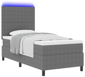 vidaXL Κρεβάτι με Στρώμα και Φωτισμό LED Γκρι Μονό Ύφασμα Κόρντ