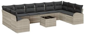 vidaXL Σετ Καναπέ με μαξιλάρι 11 pcs Ανοιχτό γκρι Πολυρατάν