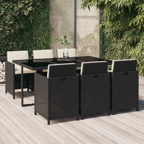 vidaXL Σετ Τραπεζαρίας Κήπου 7 τεμ. Μαύρο Συνθετικό Ρατάν με Μαξιλάρια