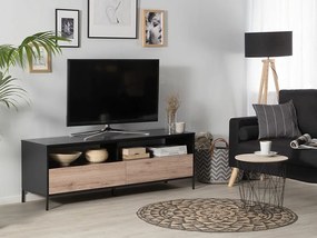 Τραπέζι Tv Berwyn 473, Ανοιχτό χρώμα ξύλου, Μαύρο, 150x52x42cm, 43 kg | Epipla1.gr