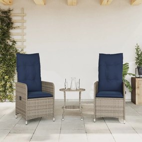 vidaXL Ξαπλωτή Πολυθρόνα Κήπου με Μαξιλάρια 2 pcs Γκρι Πολυ ράταν