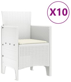 vidaXL Σετ Τραπεζαρίας Κήπου 11 Τεμαχίων με Μαξιλάρια Λευκού Πολυ Ρατάν