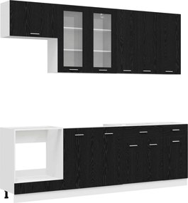 vidaXL Μονάδα κουζίνας LYON 8 pcs Μαύρη Δρυς Επεξεργασμένο Ξύλο
