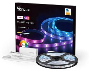 GloboStar® 80099 SONOFF L3-5M-PRO RGBIC Digital IC RGB Smart LED Strip Light WiFi 2.4GHz 90 SMD/M 5050 5m Roll &amp; Power Adapter DC 5V Max 10W