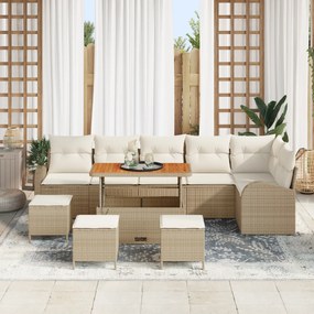 vidaXL σετ 10 τεμαχίων καναπέ κήπου με μαξιλάρια μπεζ Ρατάν Ακακία