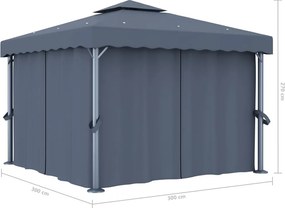 vidaXL Κιόσκι με Κουρτίνα Ανθρακί 3 x 3 μ. Αλουμινίου