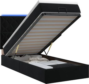 vidaXL Κρεβάτι Ottoman με Στρώμα και LED Μαύρο 90 x 190 cm Βελούδο