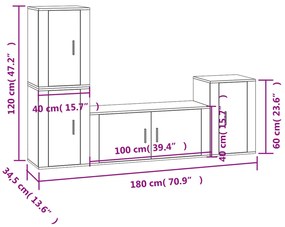 vidaXL Σετ Επίπλων Τηλεόρασης 4Τεμαχίων Γκρι Σκυρ. Επεξεργασμένο Ξύλο