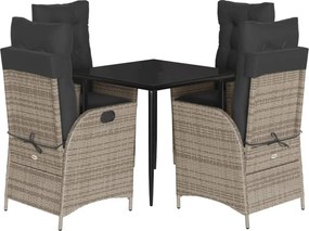 vidaXL Σετ Τραπεζαρίας Κήπου 5 τεμ. Γκρι Συνθ. Ρατάν με Μαξιλάρια