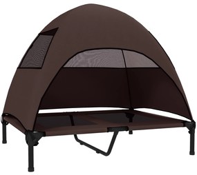 PawHut Κρεβάτι Σκύλου Εξωτερικού Χώρου με Στέγαστρο, Ανυψωμένο Κρεβάτι Σκύλου για Μεγάλους Σκύλους, 91 x 76 x 90 cm, Καφέ