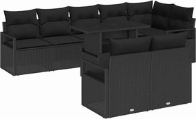 vidaXL Σετ Καναπέ Κήπου με αποθήκευση 9 pcs Μαύρο Πολυ ράταν