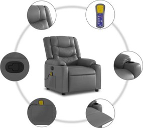 vidaXL Πολυθρόνα Μασάζ Ανακλινόμενη Γκρι από Συνθετικό Δέρμα