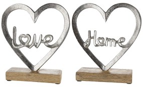 Διακοσμητικό ArteLibre Καρδιά -Home/Love- Σε Βάση Ασημί Αλουμίνιο/Ξύλο 6x18x16cm Σε 2 Σχέδια