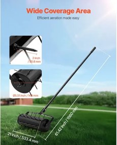 VEVOR Rolling Lawn Aerator 21" Heavy-Duty Manual Rolling Aerator Lawn Black