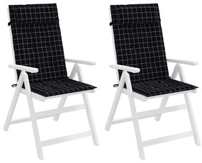Μαξιλάρια Καρέκλας με Ψηλή Πλάτη 4 τεμ Μαύρα Καρό Ύφασμα Oxford - Μαύρο