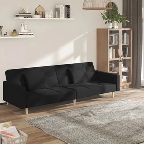 Καναπές Κρεβάτι Διθέσιος Μαύρος Υφασμάτινος με Δύο Μαξιλάρια - Μαύρο