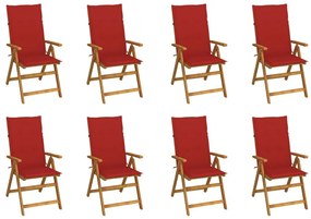 Καρέκλες Κήπου Πτυσσόμ. 8 τεμ. Μασίφ Ξύλο Ακακίας με Μαξιλάρια - Κόκκινο