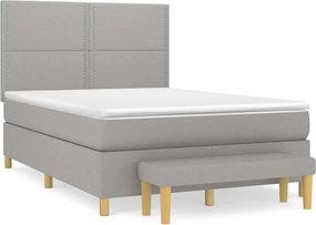vidaXL Κρεβάτι Boxspring με Στρώμα Ανοιχτό Γκρι 140x200 εκ. Υφασμάτινο