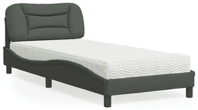 Κρεβάτι με Στρώμα Σκούρο Γκρι 90x190 εκ. Υφασμάτινο - Γκρι