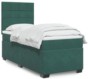 vidaXL Κρεβάτι Boxspring με Στρώμα Σκούρο Πράσινο 90x200 εκ. Βελούδινο