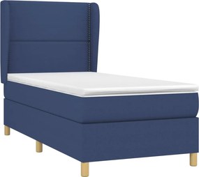 vidaXL Κρεβάτι Boxspring με Στρώμα Μπλε 90x190 εκ.Υφασμάτινο