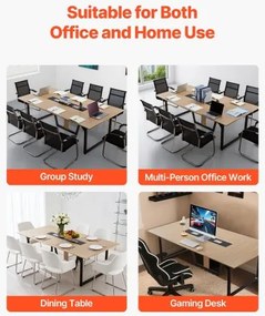 VEVOR Conference Table, 2400 mm Office Meeting Table for 10 Person, Modern Rectangle Seminar Desk with Metal Legs, Large Meeting Desk Ideal for Office, Boardroom, Conference Room, Easy Assembly, Brown