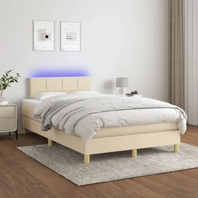 ΚΡΕΒΑΤΙ BOXSPRING ΜΕ ΣΤΡΩΜΑ &amp; LED ΚΡΕΜ 120X200 ΕΚ. ΥΦΑΣΜΑΤΙΝΟ 3133706