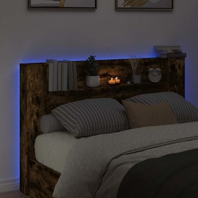 vidaXL Κεφαλάρι Ντουλάπι με LED Καπνιστή Δρυς 160 x 16,5 x 103,5 cm
