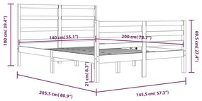 Πλαίσιο Κρεβατιού 140 x 200 εκ. από Μασίφ Ξύλο Πεύκου - Καφέ