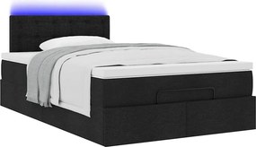 vidaXL Οθωμανικό κρεβάτι με στρώμα &amp; LEDs Μαύρο 120x190 cm Ύφασμα