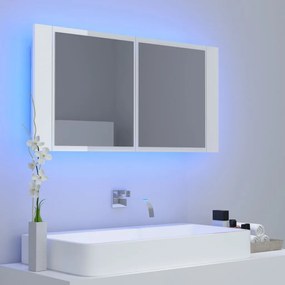 vidaXL Ντουλάπι Μπάνιου με Καθρέφτη & LED Γυαλιστερό Λευκό Ακρυλικός