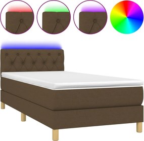 vidaXL Κρεβάτι Boxspring με Στρώμα &amp; LED Σκ.Καφέ 80x200 εκ. Υφασμάτινο
