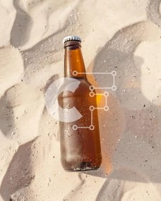 Σετ των 2 Intra Συλλεκτικό Ξύλινο Παζλ Plywood  4mm - Άδειο μπουκάλι καφέ μπύρας στην αμμώδη παραλία Σε Ξύλινο Κουτί - Διαστάσεις: 10x10 cm – 25 κομμάτια