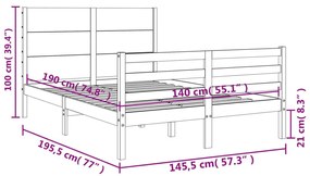 Πλαίσιο Κρεβατιού με Κεφαλάρι Λευκό 140x190 εκ. Μασίφ Ξύλο - Λευκό