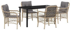 vidaXL Σέτ φαγητού για κήπο με μαξιλάρι 5 pcs Μπεζ Πολυ ράταν