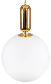 GloboStar® MAVERICK 00940 Μοντέρνο Κρεμαστό Φωτιστικό Οροφής Μονόφωτο 1 x E27 Χρυσό Μεταλλικό Γυάλινο Μπάλα Φ30 x Υ48cm