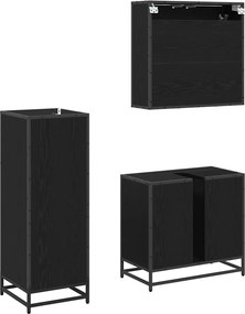vidaXL Σετ Επίπλων Μπάνιου με ράφι 3 pcs Μαύρη Οξυά Επεξεργασμένο ξύλο