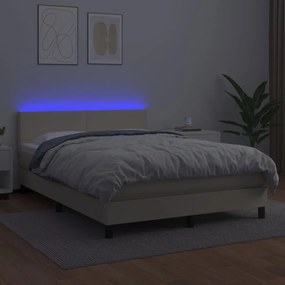 vidaXL Κρεβάτι Boxspring με Στρώμα &amp; LED Κρεμ 140x200 εκ. Συνθ. Δέρμα