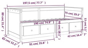 Κρεβάτι ημέρας χωρίς στρώμα 75x190 cm Στερεό ξύλο πεύκο - Καφέ