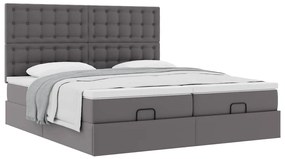 vidaXL Οθωμανικό κρεβάτι με στρώματα Γκρι 200x200cm Faux Leather