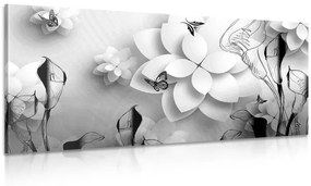 Εικόνα αφηρημένων λουλουδιών σε ασπρόμαυρο σχέδιο - 120x60