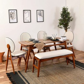 Τραπεζαρία Touch (Σετ 6Τμχ) 998VOW1175 160x78x75cm Walnut-Cream Six Seater Wood, Fabric