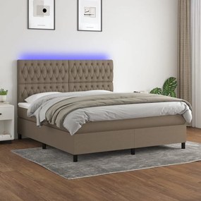 Κρεβάτι Boxspring με Στρώμα &amp; LED Taupe 160x200 εκ. Υφασμάτινο