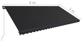 Τέντα Συρόμενη Χειροκίνητη με LED Ανθρακί 600 x 300 εκ. - Ανθρακί